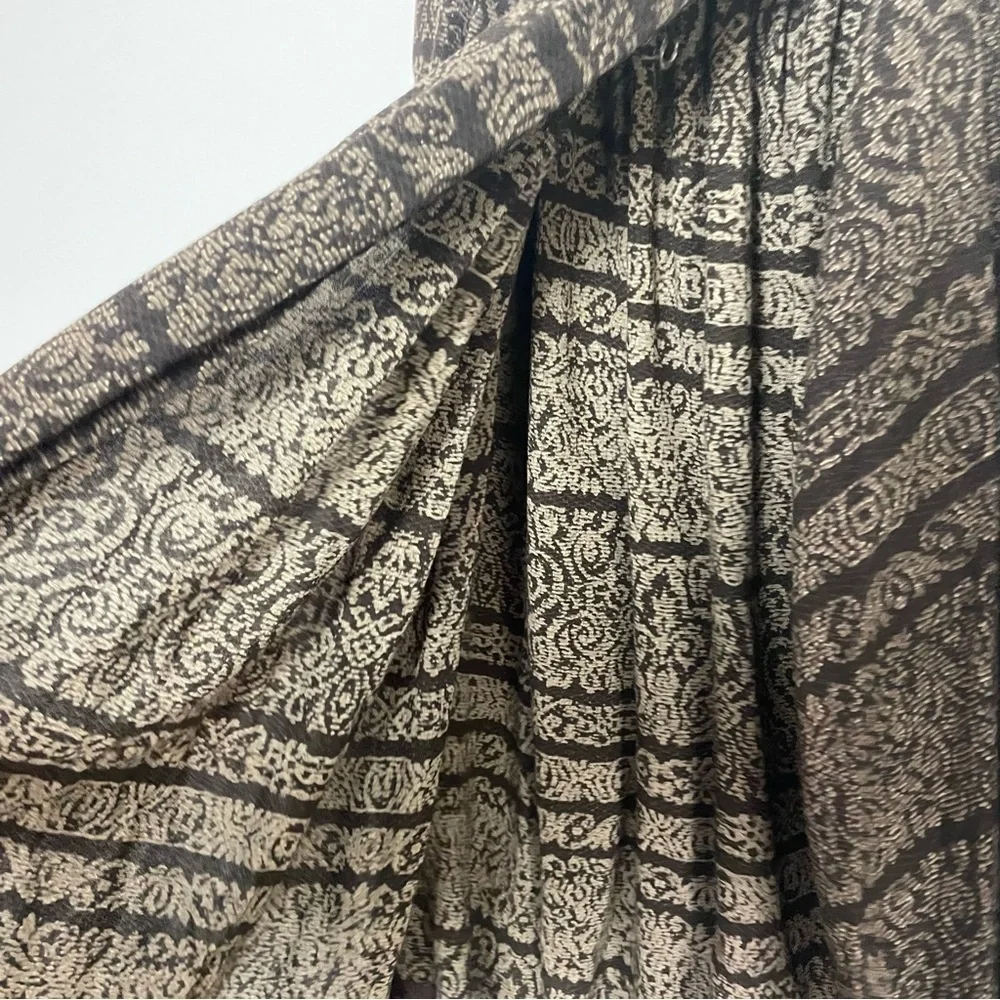 [Jones New York] Vintage 100% Rayon Brown Printed Maxi Wrap Skirt